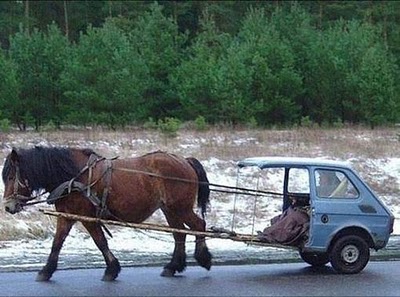 Image result for eastern europe  horse drawn wagon made from old car