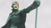 Aang's statue with Equalist mask