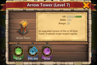 Seta exibição danos Torre