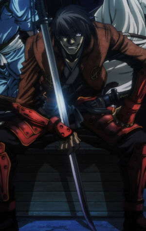 anime drifters man with large samurai sword at night