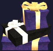 Purple wrapped gift boxes (Visible)