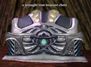 A wrought iron treasure chest
