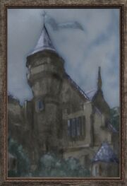 A fine painting of a castle on a hill (Visible)