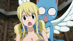 Lucy y Happy sorprendidos por las habilidades de Yukino