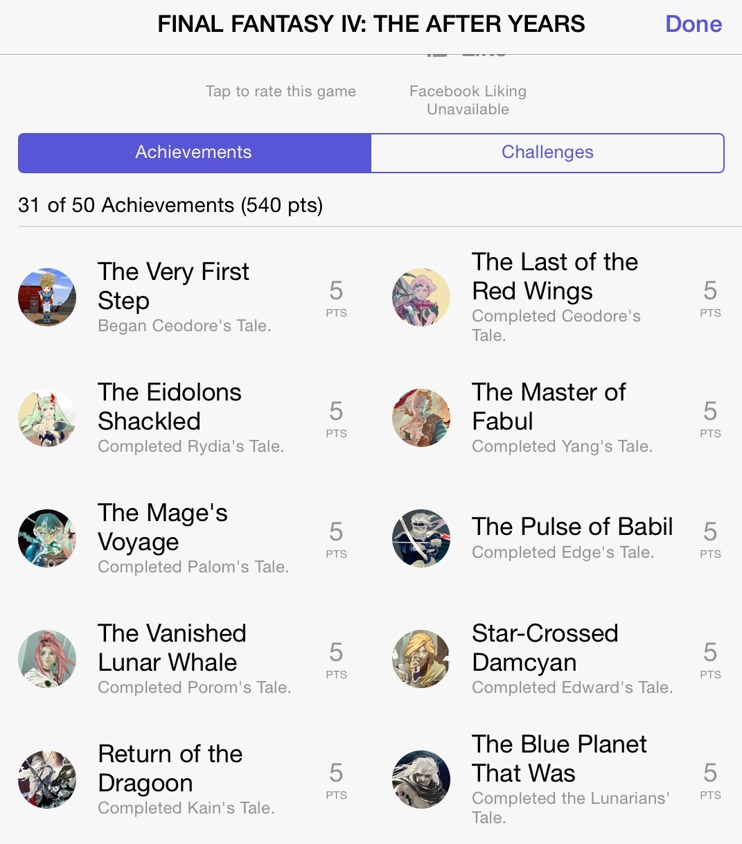 list of achievements