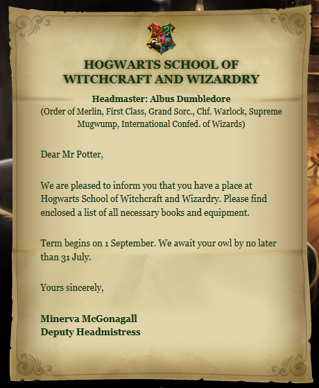 Image result for harry potter hogwarts letter