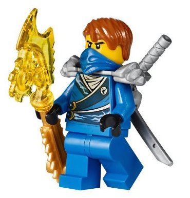 LEGO Ninjago Jay Rebooted minifigure with two golden swords and techno blade.