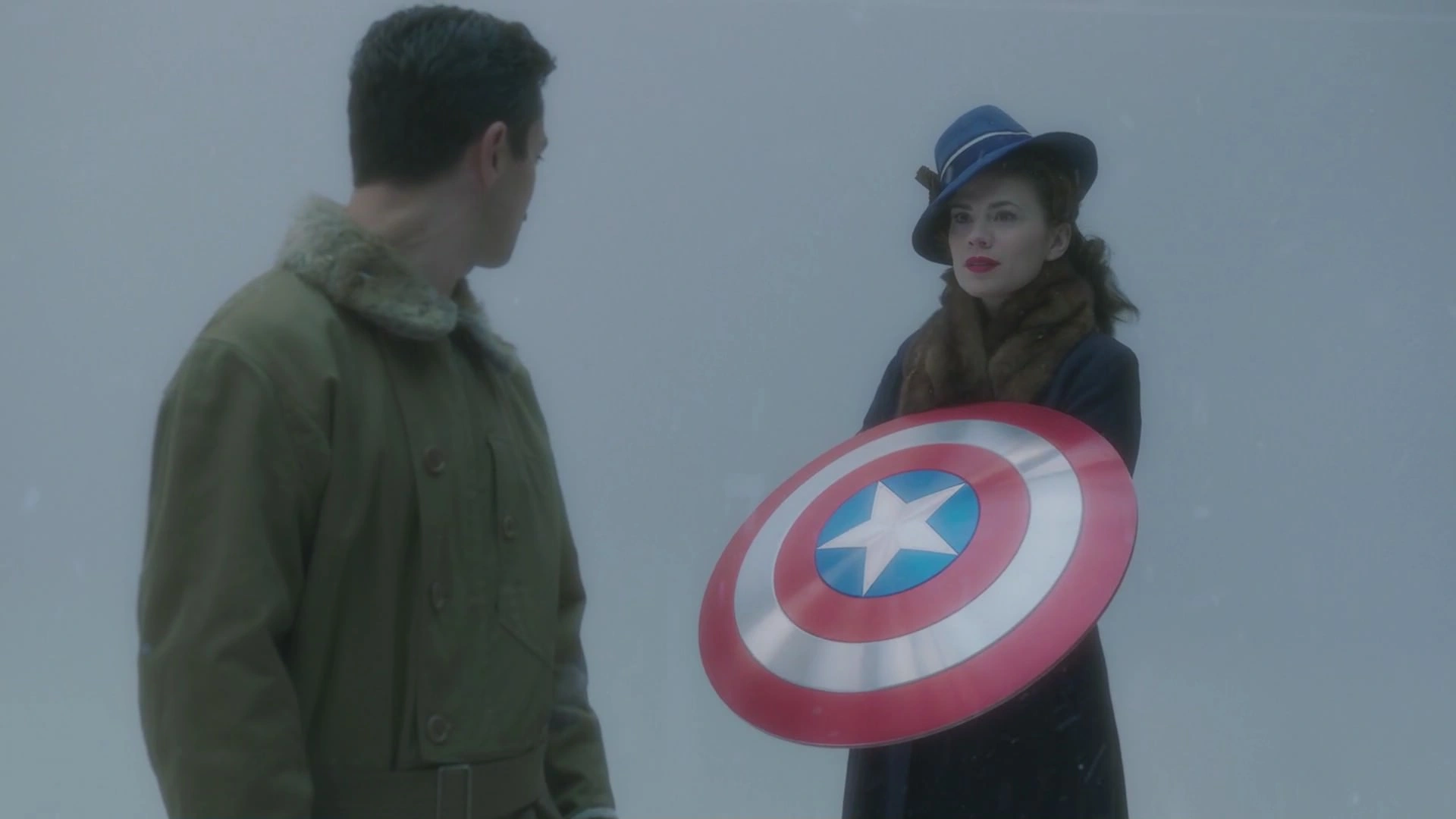 Image Peggy with Cap's shield.png Marvel Cinematic Universe Wiki