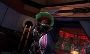 A Metroid sucking out the life energy from a Pirate