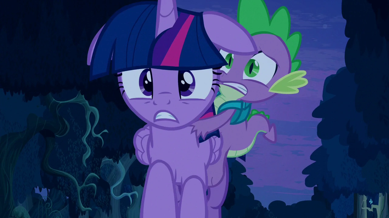 Image - Frontal shot of Twilight running with Spike on her back S5E26
