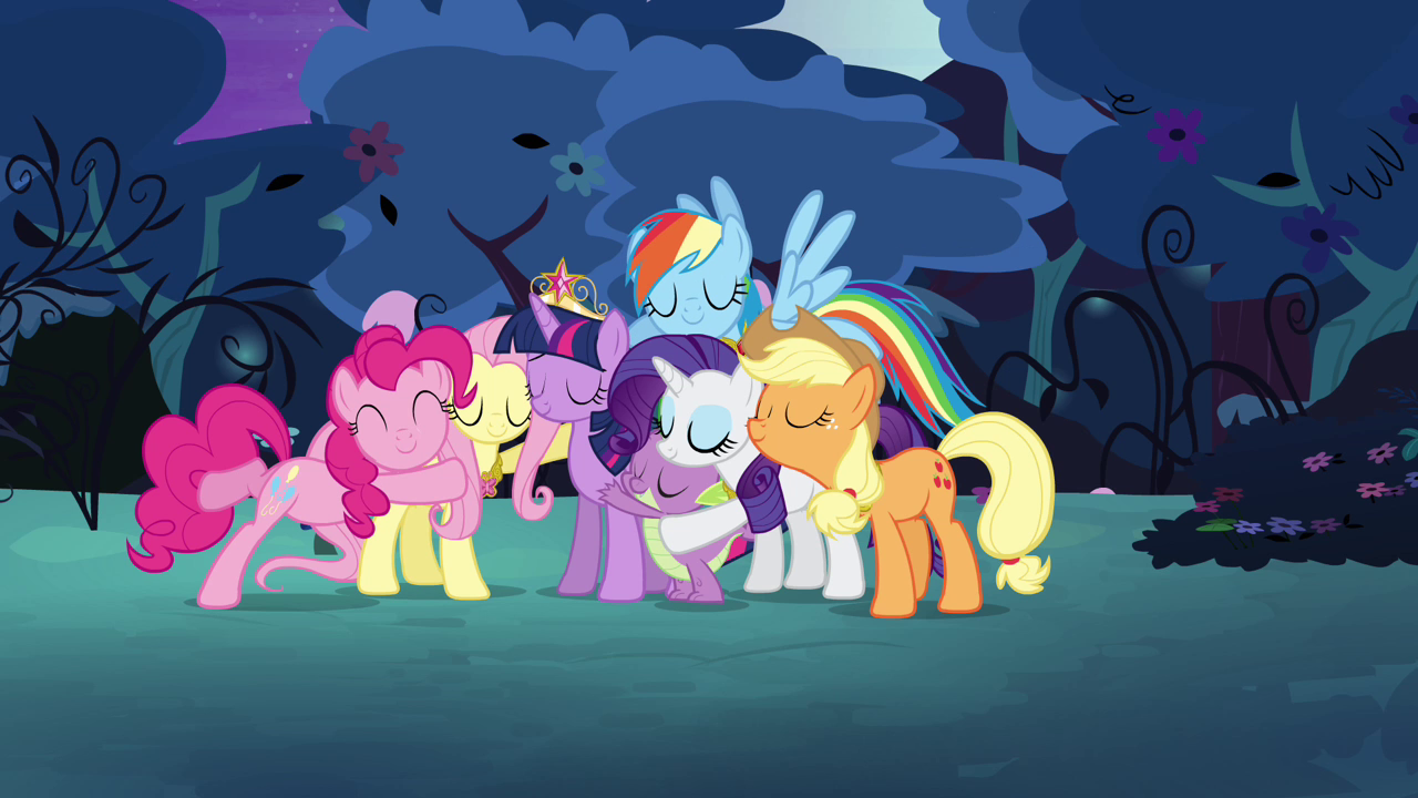 Mane_six_happily_back_together_and_hugging_S4E02.png
