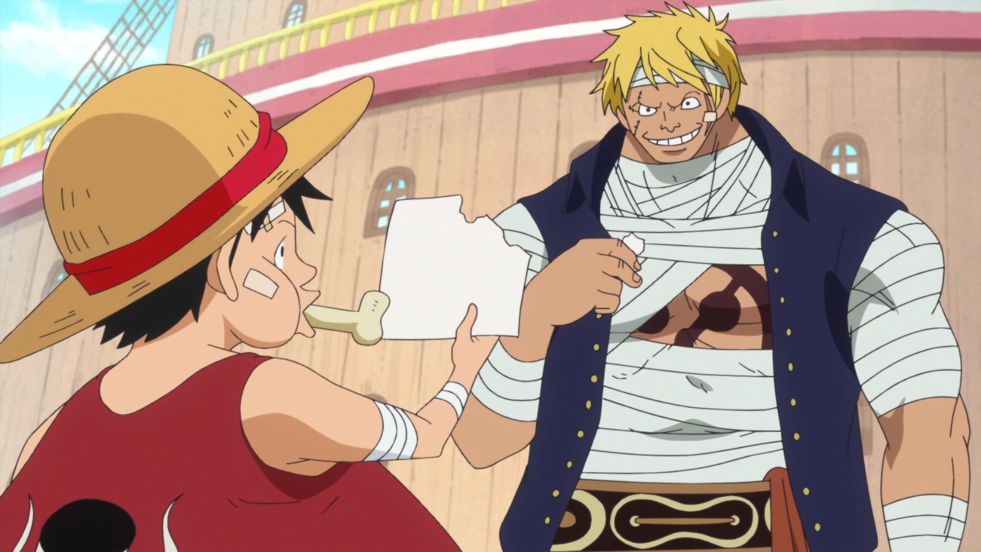 Image Bellamy Takes Piece of Luffy's Vivre Card.png One Piece Wiki