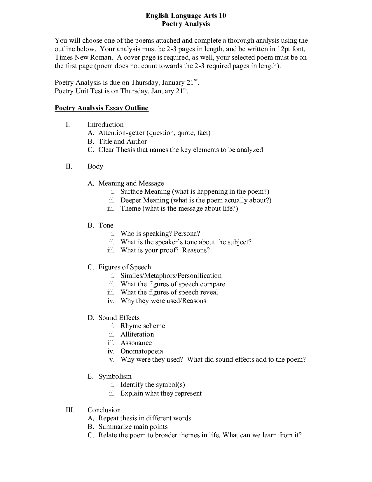 Middle School Essay Format
