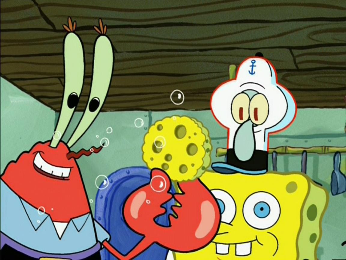 Image - Mr. Krabs & Squidward Wearing 1 Spongebob Costume.jpg