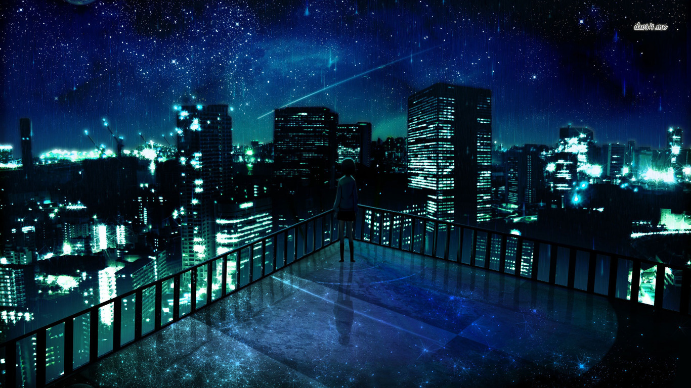 Image - Girl-staring-at-the-city-at-night-wallpaper-anime-wallpapers