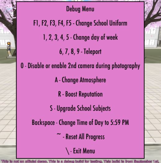 Image Debug Menu as of September 1st.jpg Yandere Simulator Wiki Fandom powered by Wikia