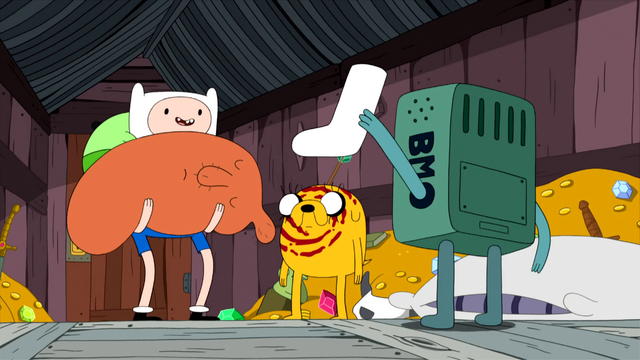 File:S4e17 Finn with Sea Lard and BMO with sock.png