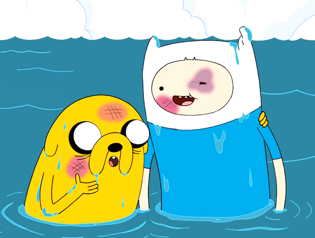 File:S4e21 Finn Jake bruised sitting in lake.png