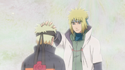 Minato diciendo suerte a su hijo
