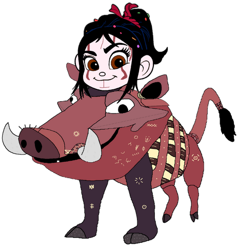 File:Vanellope dressed as Pumbaa.png