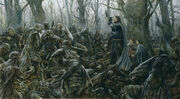 Harken battling goblins