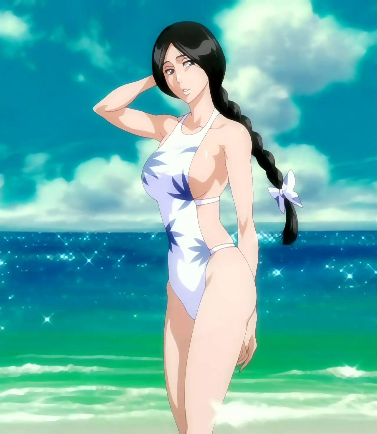 Image Unohana Wearing a Swimsuit Stitched Cap (Bleach Ep 228).jpg
