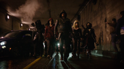 Roy Harper, Oliver Queen, Sara Lance, Nyssa al Ghul and the League of Assassins.png