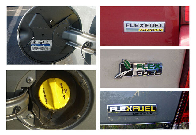 File:Three US E85 flex fuel badges Ford GM Chrysler copy.jpg