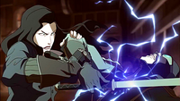 Asami electroshocking the Lieutenant