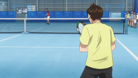 S1E03 Eiichiro prepares to hit Takumas serve