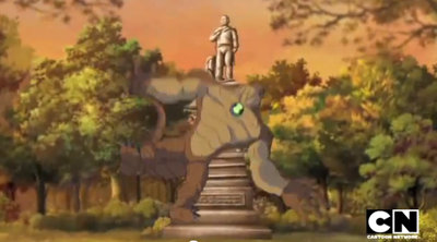 Vilgax joga Enormossauro para a Estatua