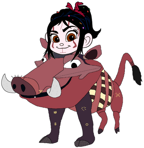 File:Vanellope dressed as Pumbaa.png