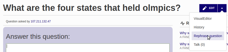 Wikianswers question with edits