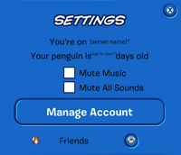 Settings screen