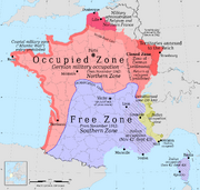 France map Lambert-93 with regions and departments-occupation