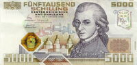 5000 Schilling Mozart obverse