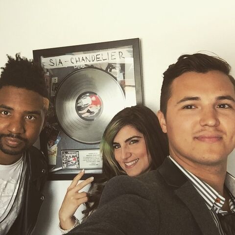File:Jenga Nicci - by Sia Platinum record - Chandelier - given to Maddie and at ALDC LA opening 30May2015.jpg