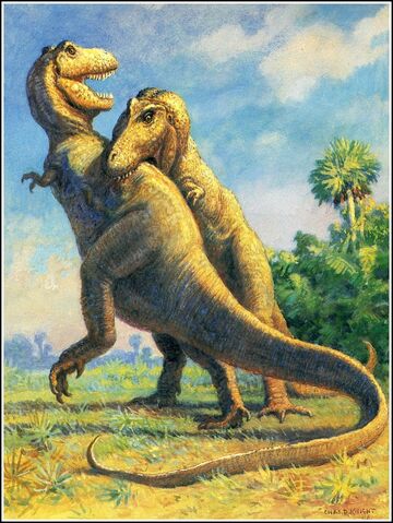 File:1920s Charlesknight tyrannosaurus battle.jpg