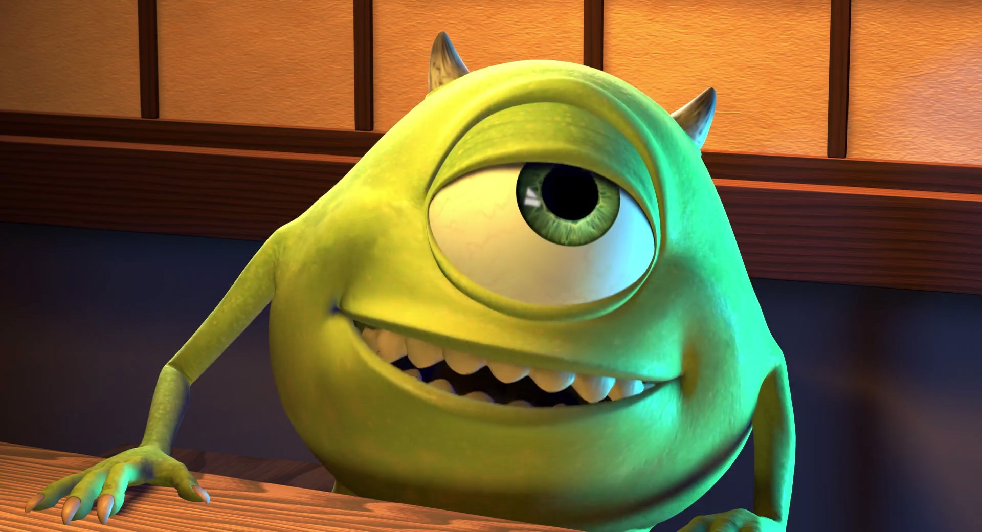 Does Mike Wazowski wink or blink? 