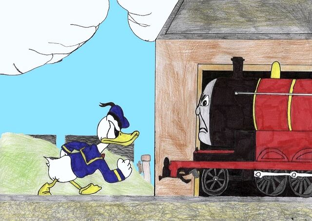 File:DonaldDuckvsJamesTheRedEngine by thedrewemaster-d73ogcl.jpg