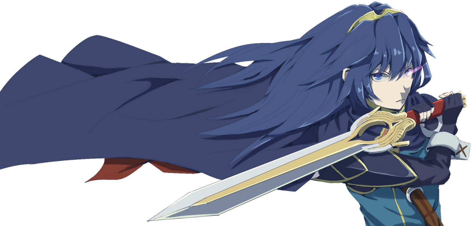 Anime character with blue hair and sword PNG - wide 2