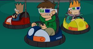 The gang in the cars