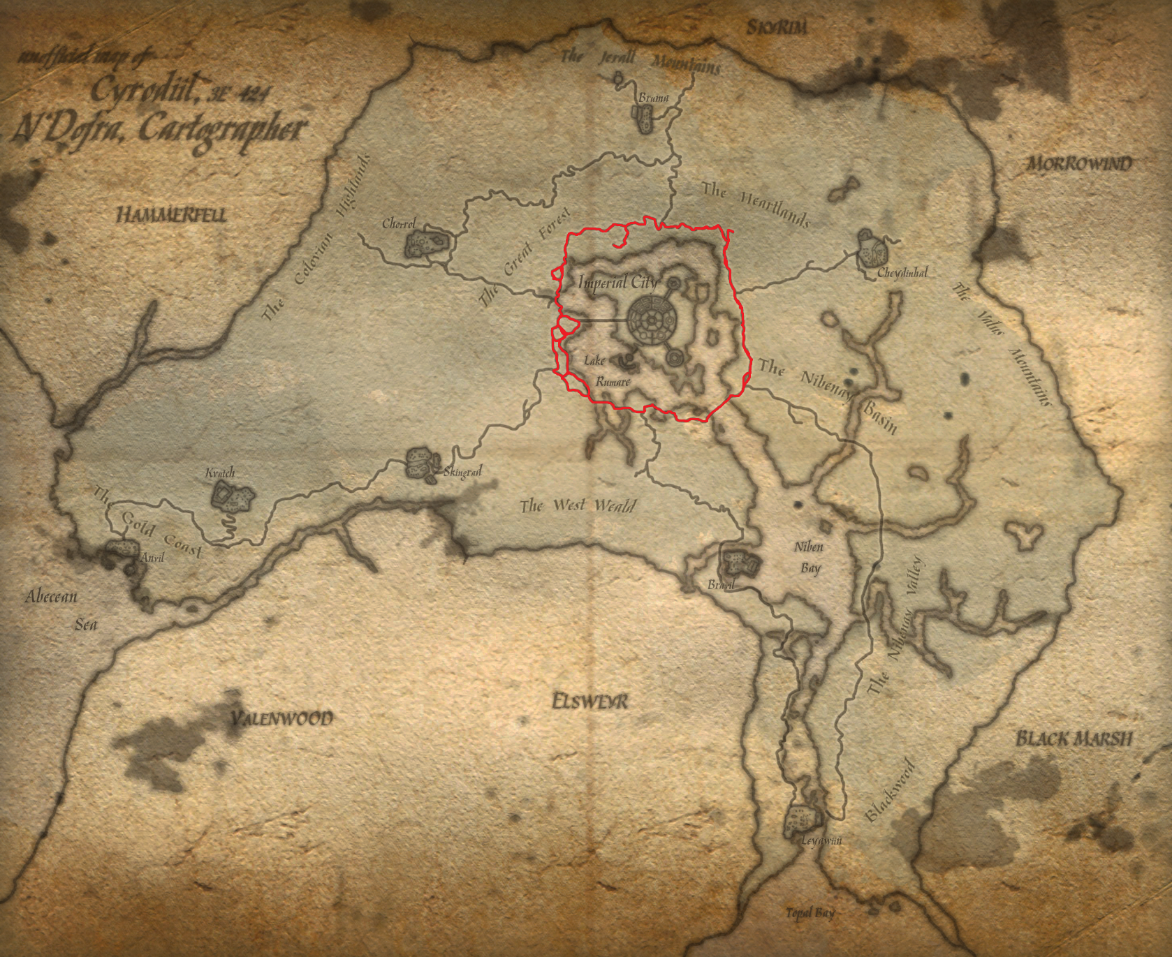 Elden Ring Map Locations Image - Map of cyrodiil aged Red Ring Road.png | Elder Scrolls | FANDOM