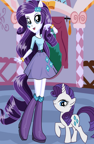 File:FANMADE EqG Rarity with pony counterpart.png