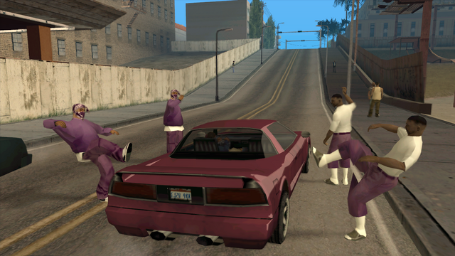 Archivo:BallasGolpeandoElCocheFuncionEliminadaBetaSanAndreas.png