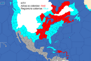 "Map showing North and Central American provinces French countries will try to colonise"