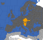 Map showing provinces affected by Austria's Bohemian events