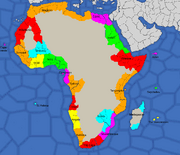 Map of Africa, divided into areas