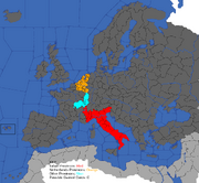 Map showing provinces Spain can gain from Austria in The Abdication of Charles V