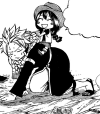 Natsu gives Asuka a piggy-back ride